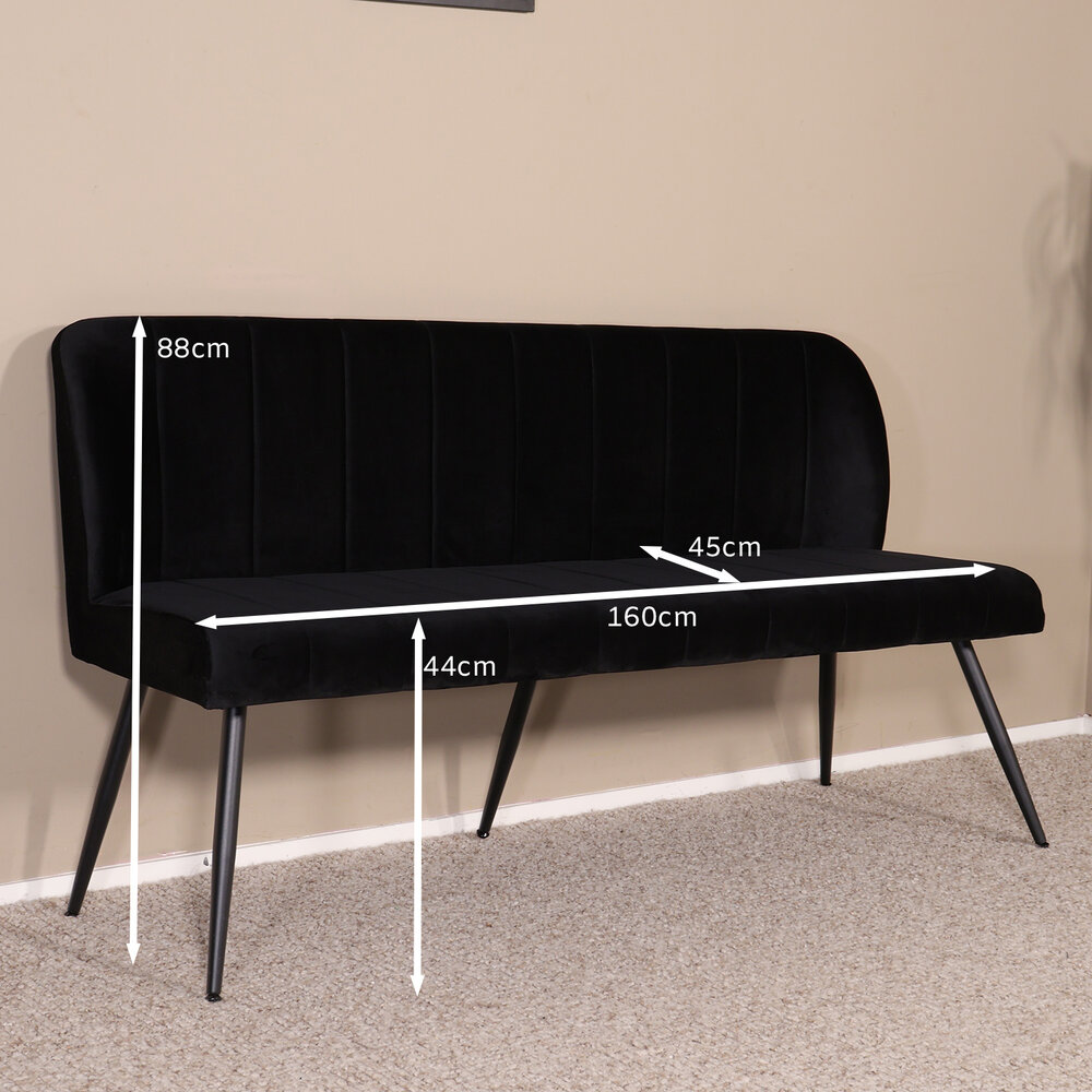 Eetkamerbank 160cm Sally velvet zwart bank