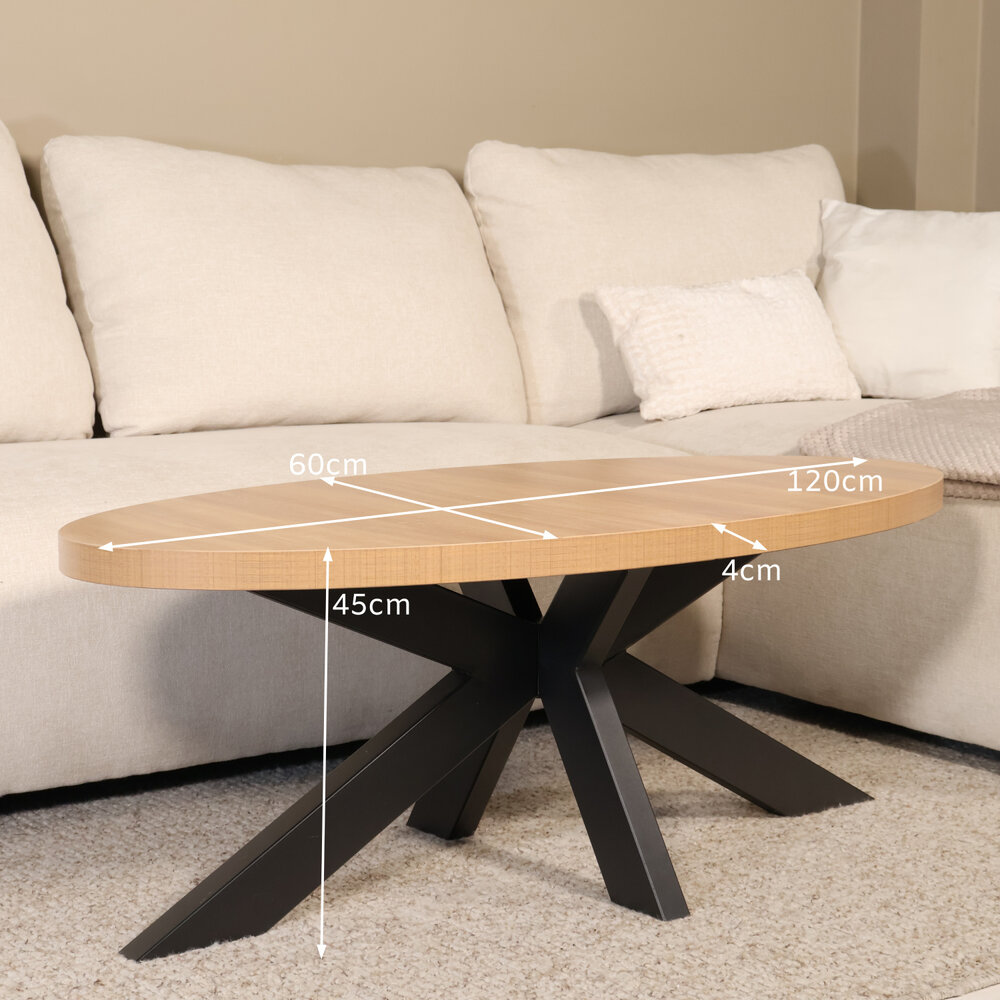 Salontafel ovaal melamine lichtbruin Denzel 120cm