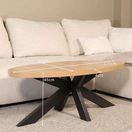 Lizzely Garden & Living Salontafel ovaal melamine lichtbruin Denzel 120cm