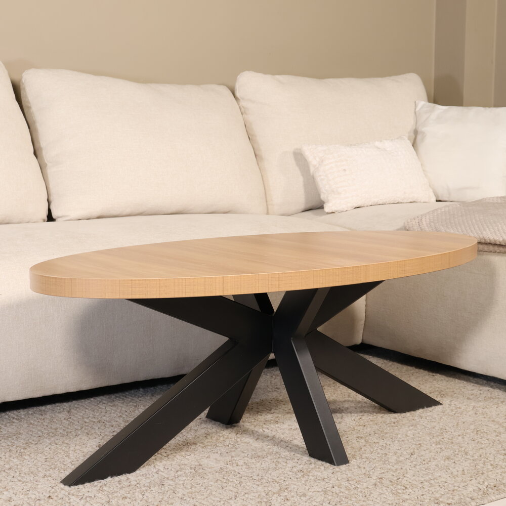 Salontafel ovaal melamine lichtbruin Denzel 120cm
