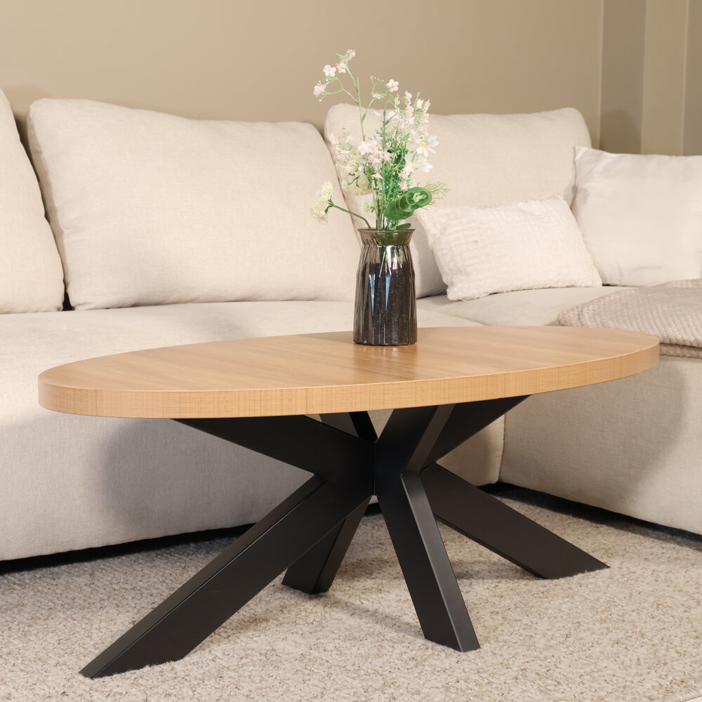 Salontafel ovaal melamine lichtbruin Denzel 120cm