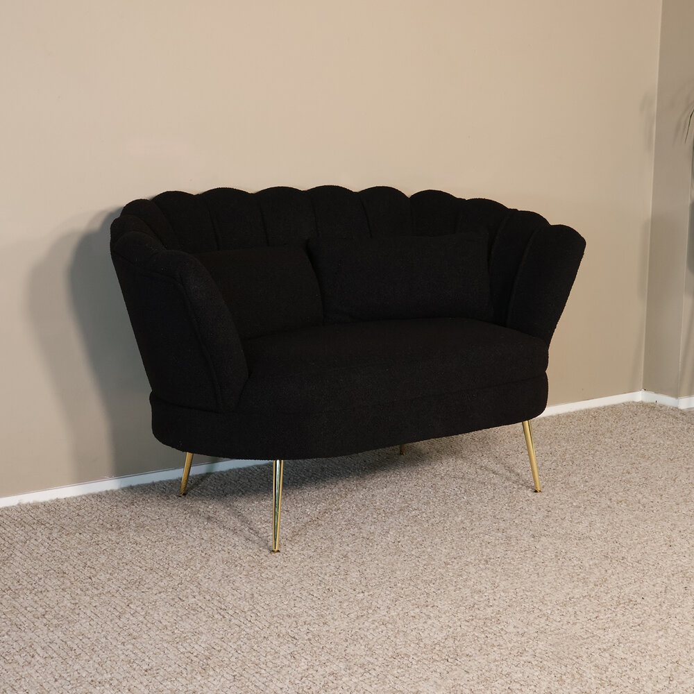 Zitbank Belle 2 zits teddy zwart bankstel 140cm stof incl. 2 kussens bank