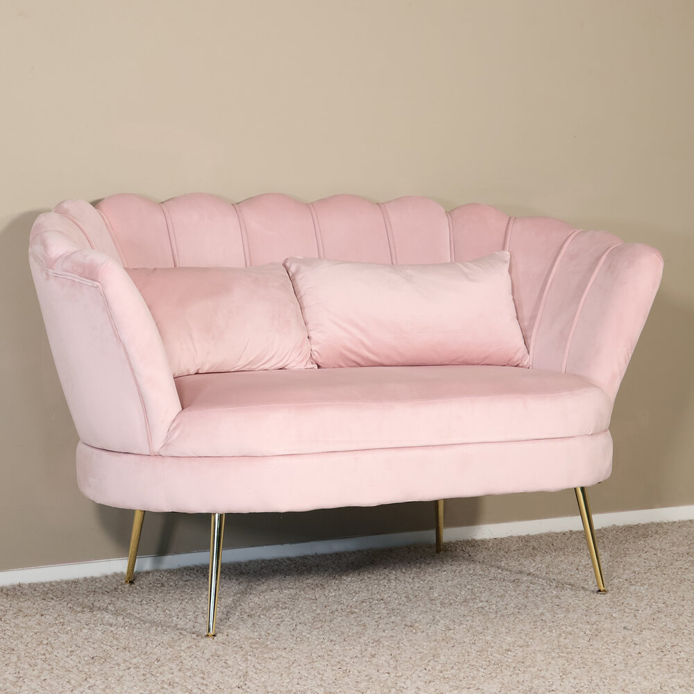 Zitbank Belle 2 zits velvet roze bankstel 140cm stof incl. 2 kussens bank