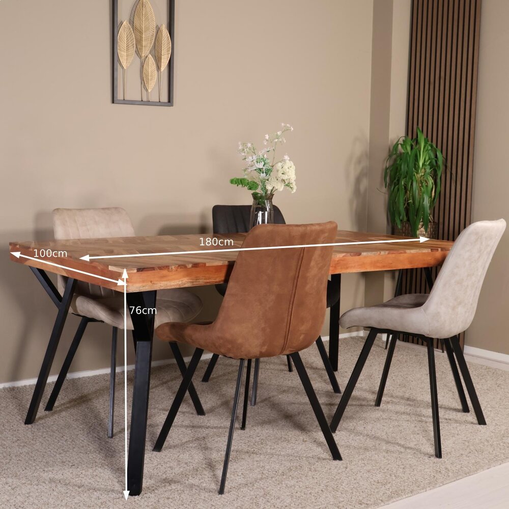 Eettafel visgraat Danae 180x100cm acaciahout tafel rechthoekig