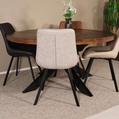 Lizzely Garden & Living Eettafel rond mangohout 150cm Jones bruin ronde industriële tafel duurzaam mango eetkamertafel