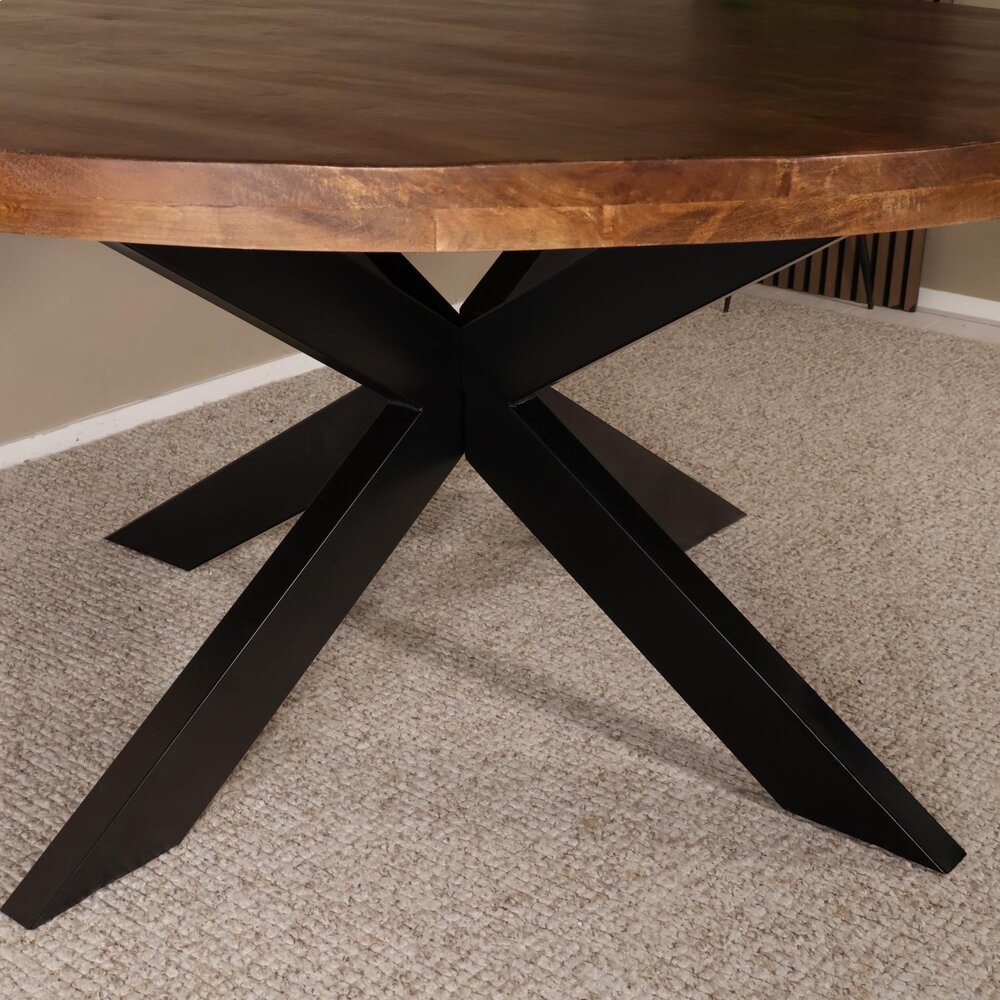 Eettafel rond mangohout 150cm Jones bruin ronde industriële tafel duurzaam mango eetkamertafel