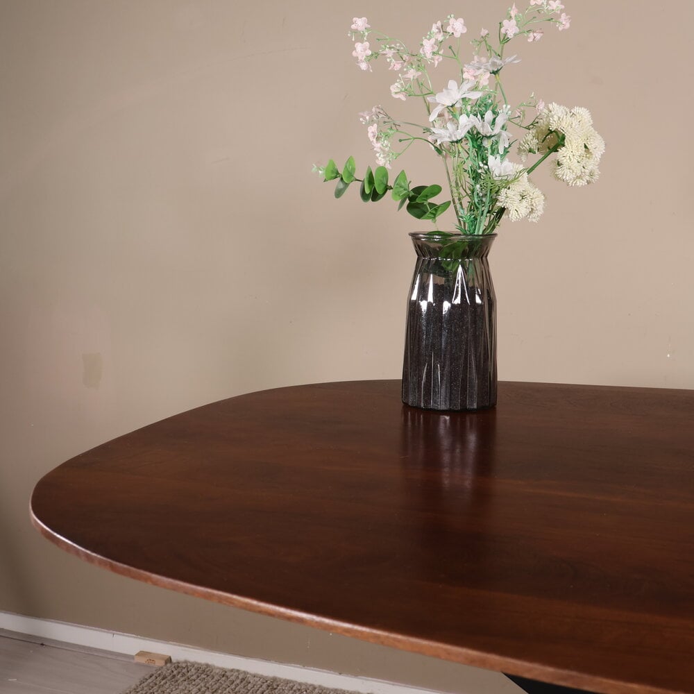 Eettafel deens ovaal mangohout 160cm Austin walnoot bruin ovale tafel duurzaam mango eetkamertafel