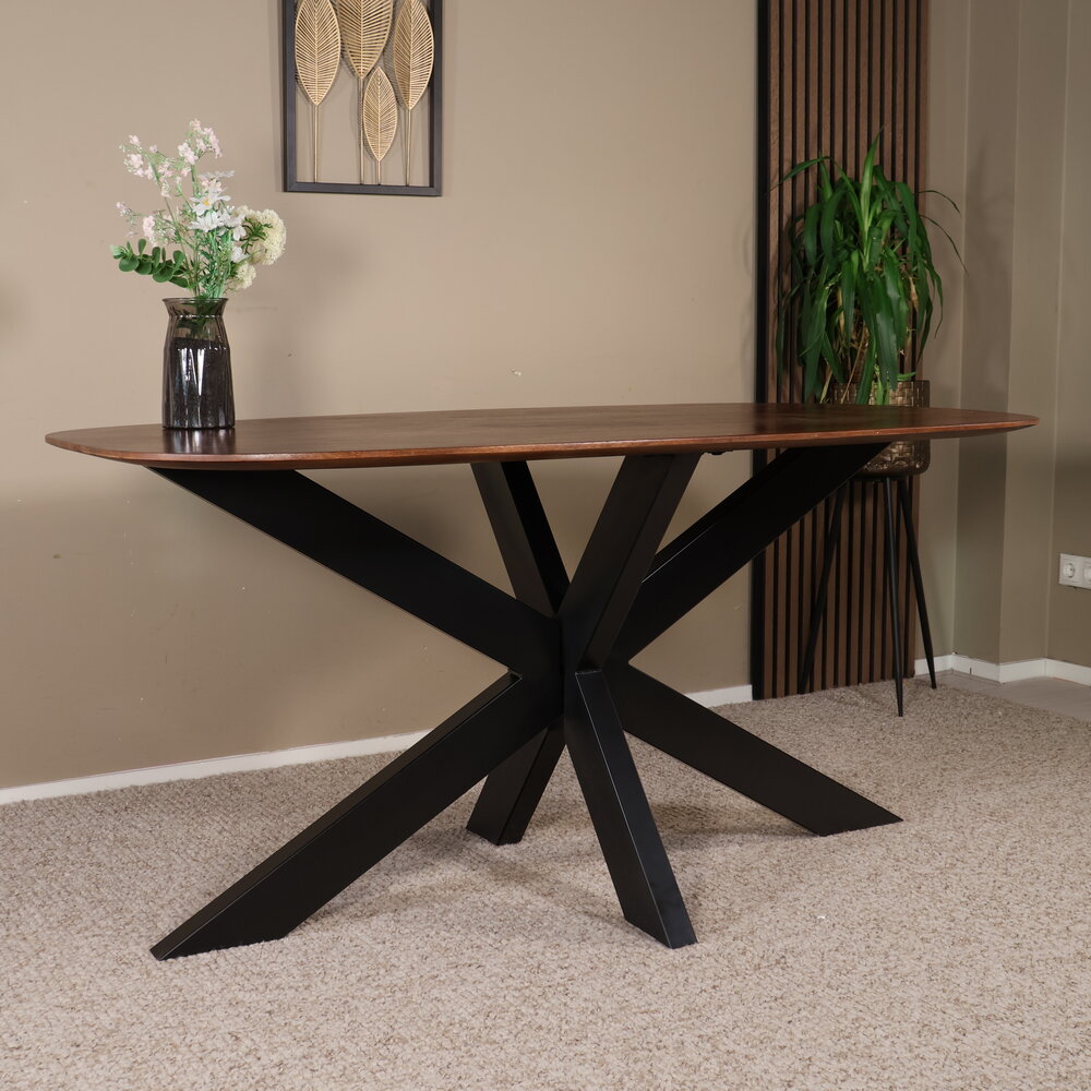 Eettafel deens ovaal mangohout 160cm Austin walnoot bruin ovale tafel duurzaam mango eetkamertafel