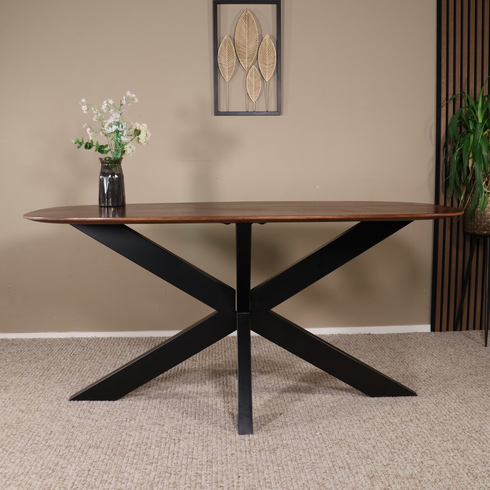Eettafel deens ovaal mangohout 160cm Austin walnoot bruin ovale tafel duurzaam mango eetkamertafel