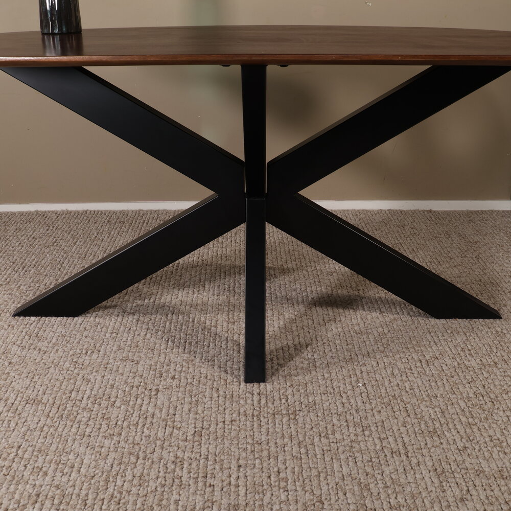 Eettafel deens ovaal mangohout 160cm Austin walnoot bruin ovale tafel duurzaam mango eetkamertafel