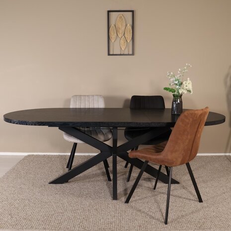 Lizzely Garden & Living Uitschuifbare eettafel ovaal 160-220cm Liam zwart MDF eetkamer tafel