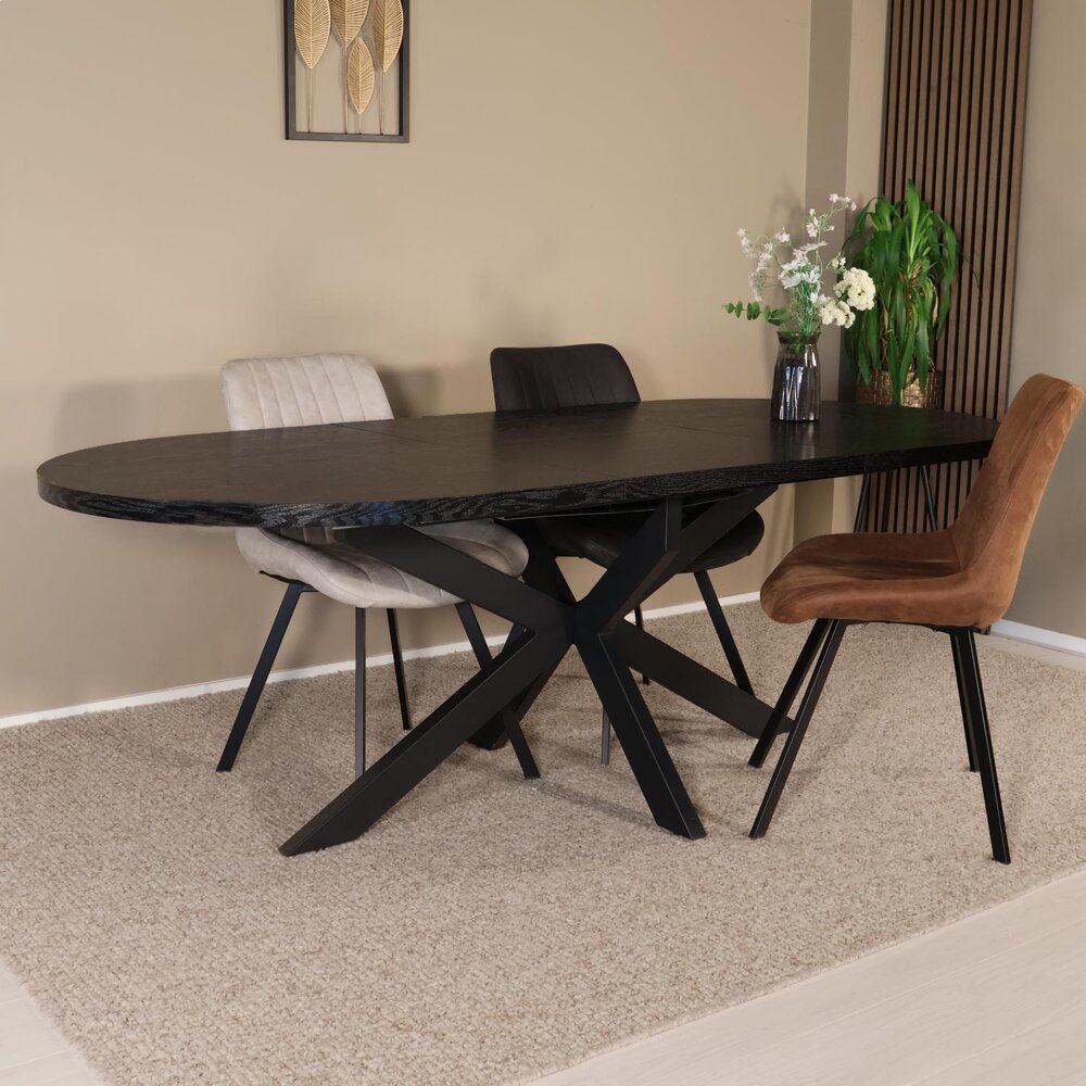 Uitschuifbare eettafel ovaal 180-240cm Liam zwart MDF eetkamer tafel