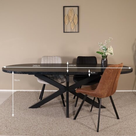 Lizzely Garden & Living Uitschuifbare eettafel ovaal 180-240cm Liam zwart MDF eetkamer tafel