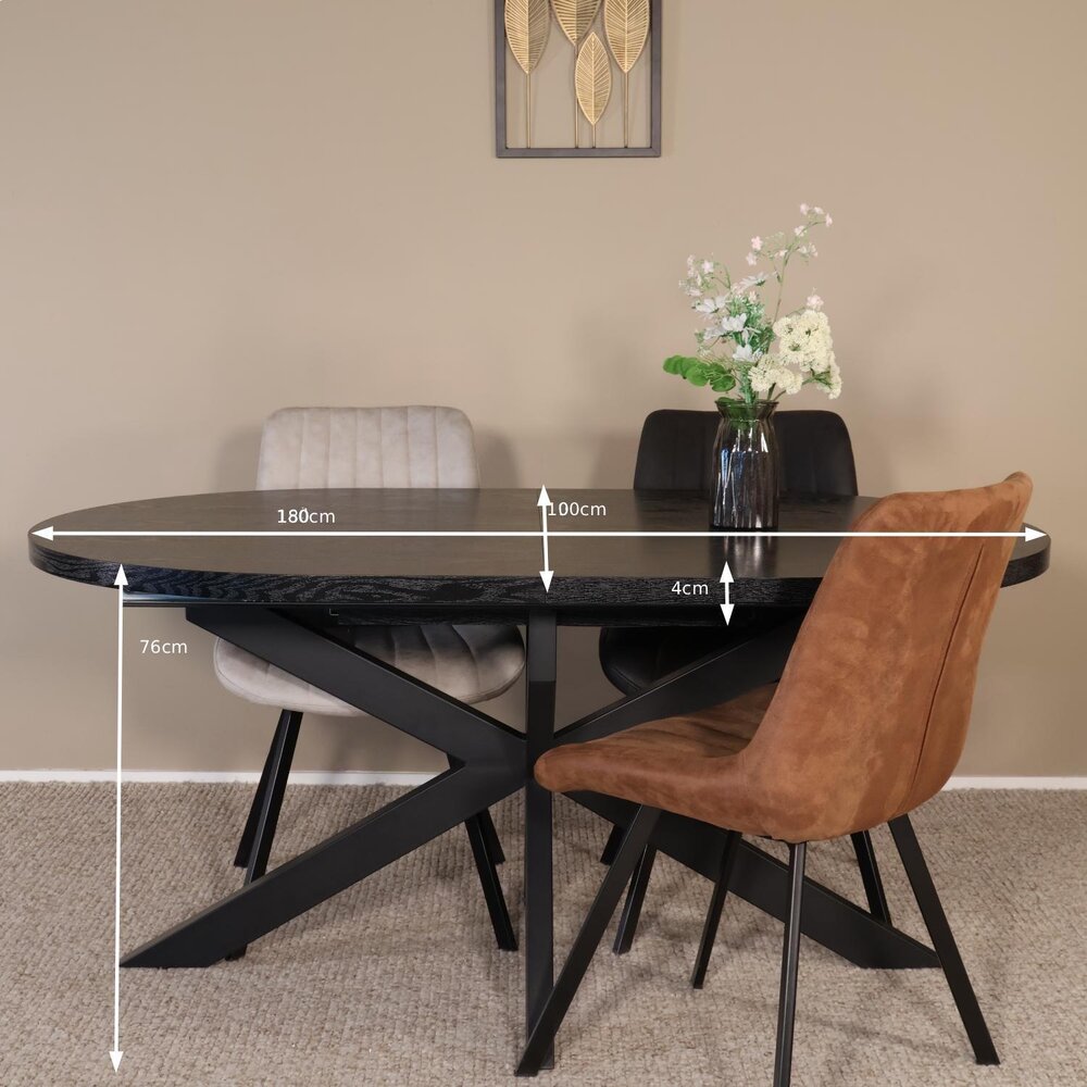Uitschuifbare eettafel ovaal 180-240cm Liam zwart MDF eetkamer tafel