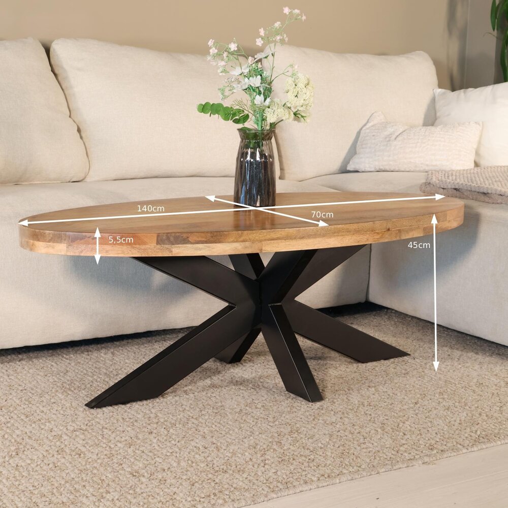 Salontafel ovaal lichtbruin mangohout 140cm Jimmy