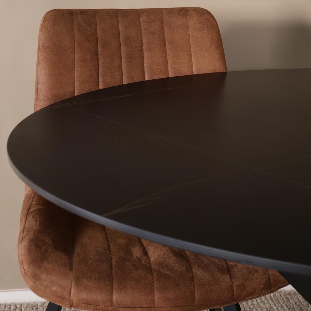 Eettafel rond 120cm Jenna marmerlook zwart ronde tafel