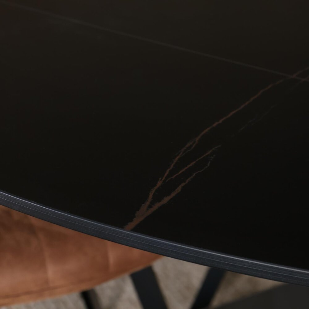 Eettafel rond 120cm Jenna marmerlook zwart ronde tafel