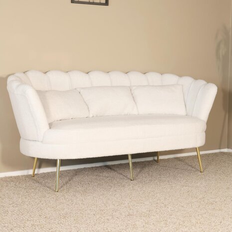 Lizzely Garden & Living Zitbank Belle 3 zits teddy wit bankstel 180cm stof bankstel incl. 3 kussens bank