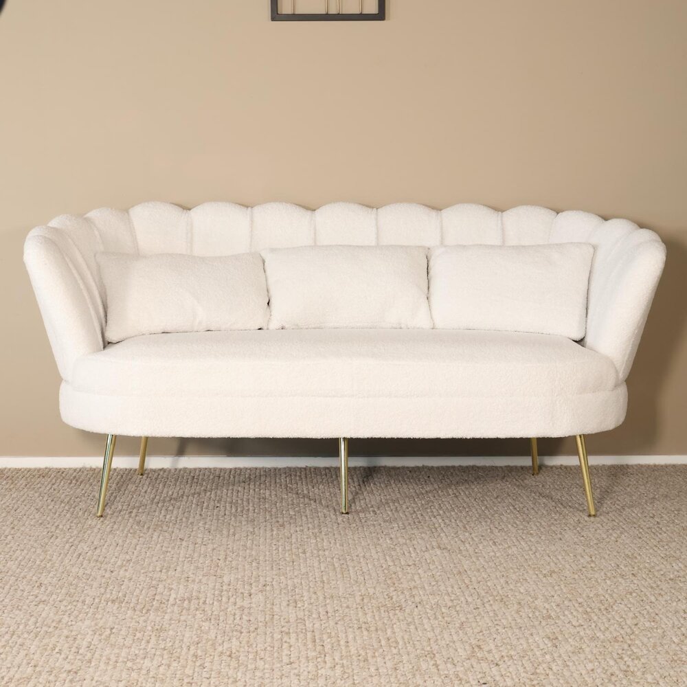 Zitbank Belle 3 zits teddy wit bankstel 180cm stof bankstel incl. 3 kussens bank