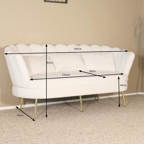 Lizzely Garden & Living Zitbank Belle 3 zits teddy wit bankstel 180cm stof bankstel incl. 3 kussens bank