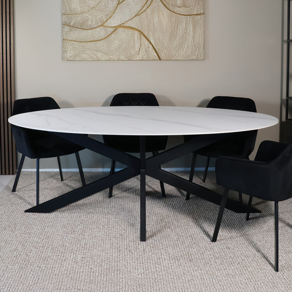 Eettafel ovaal 235cm Figo marmerlook wit ovale tafel