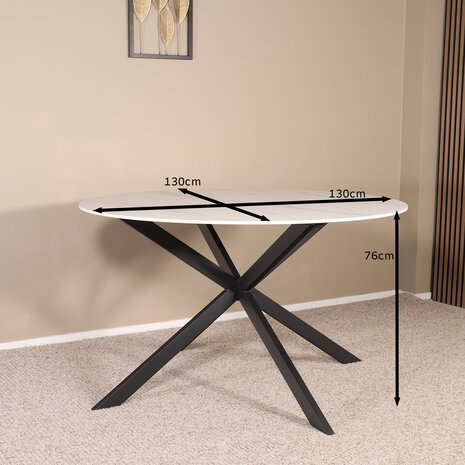 Lizzely Garden & Living Eettafel rond 130cm Jenna marmerlook wit ronde tafel