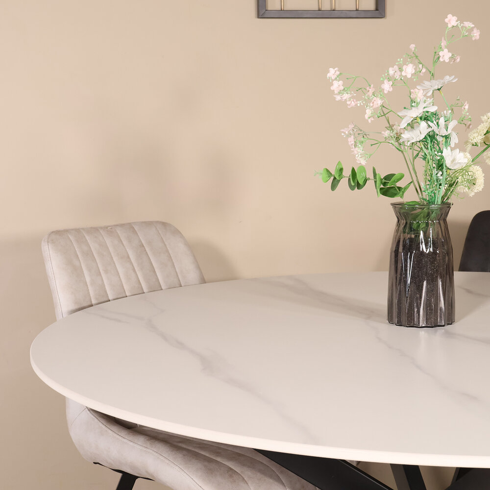 Eettafel rond 130cm Jenna marmerlook wit ronde tafel