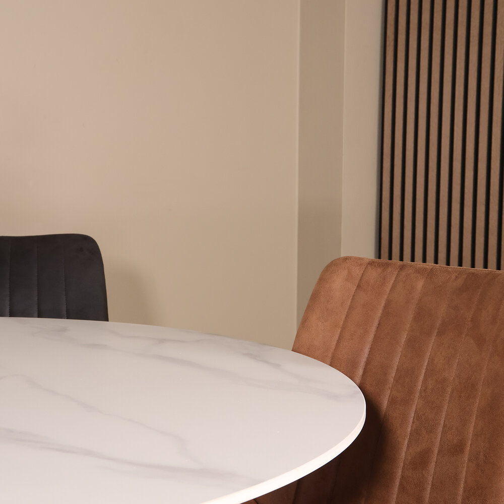 Eettafel rond 130cm Jenna marmerlook wit ronde tafel