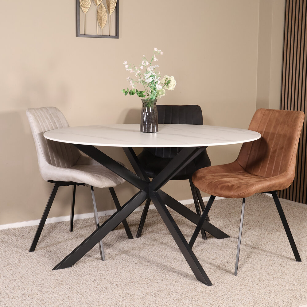 Eettafel rond 130cm Jenna marmerlook wit ronde tafel