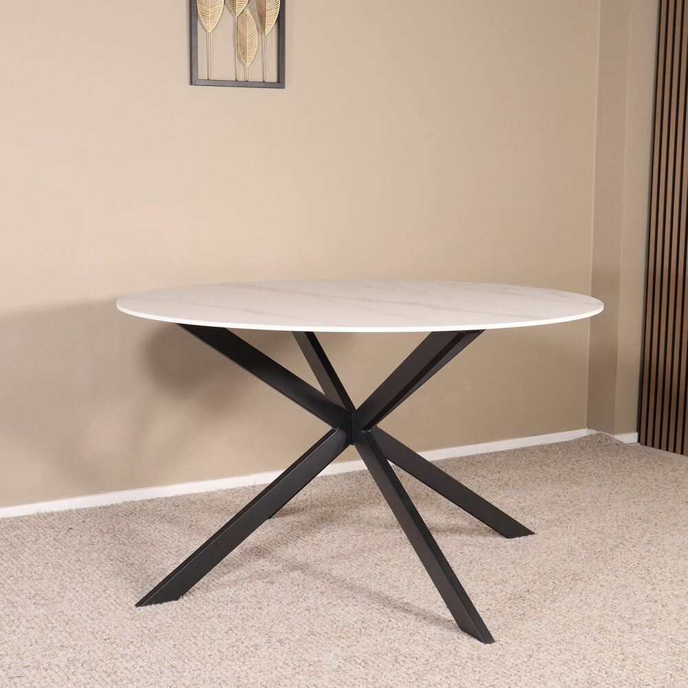 Eettafel rond 130cm Jenna marmerlook wit ronde tafel