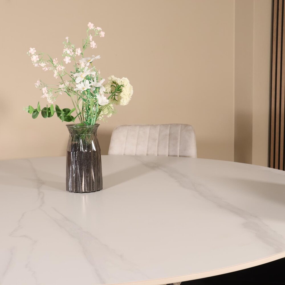 Eettafel rond 150cm Jenna marmerlook wit ronde tafel Eettafel rond 150cm Jenna marmerlook wit ronde tafel