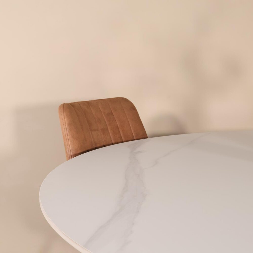 Eettafel rond 150cm Jenna marmerlook wit ronde tafel Eettafel rond 150cm Jenna marmerlook wit ronde tafel