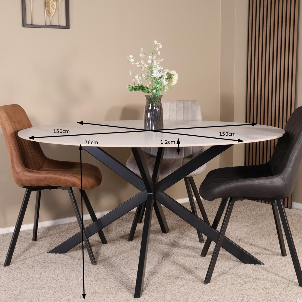 Eettafel rond 150cm Jenna marmerlook wit ronde tafel Eettafel rond 150cm Jenna marmerlook wit ronde tafel