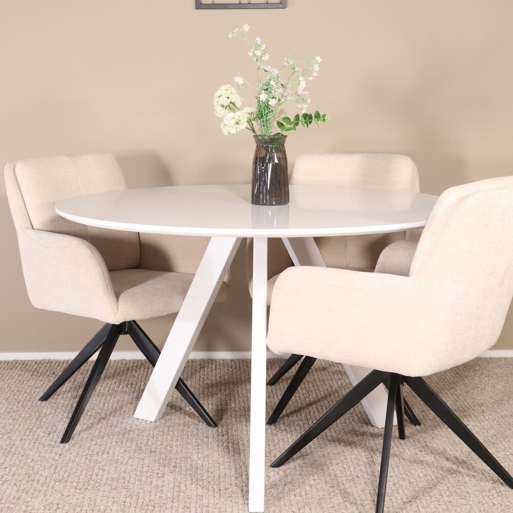 Eettafel rond Ronsi wit 120cm ronde tafel