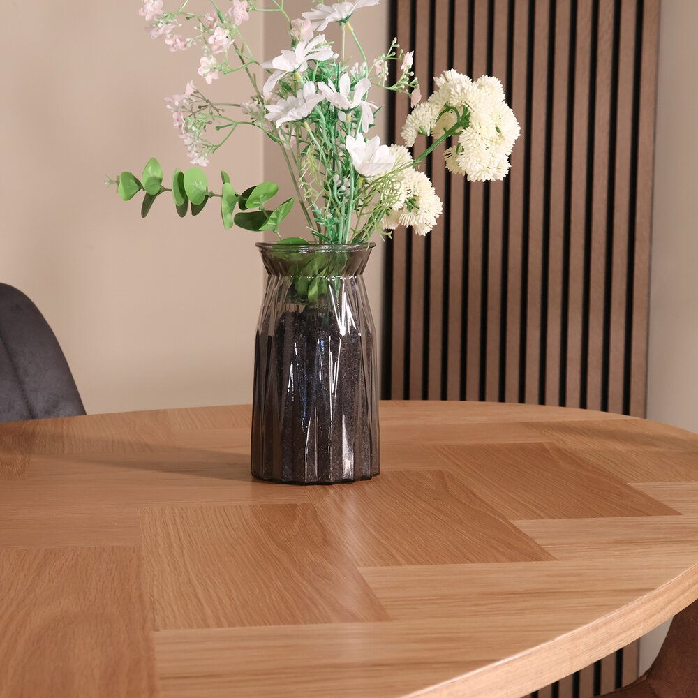 Eettafel ovaal visgraat 160cm Obie bruin ovale tafel