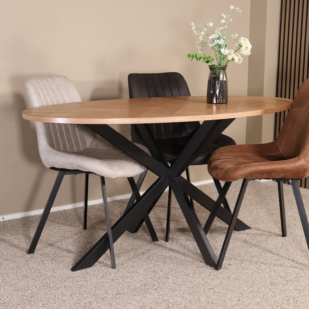 Eettafel ovaal visgraat 160cm Obie bruin ovale tafel