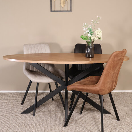 Lizzely Garden & Living Eettafel ovaal visgraat 160cm Obie bruin ovale tafel