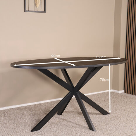 Lizzely Garden & Living Eettafel ovaal visgraat 160cm Obie zwart ovale tafel