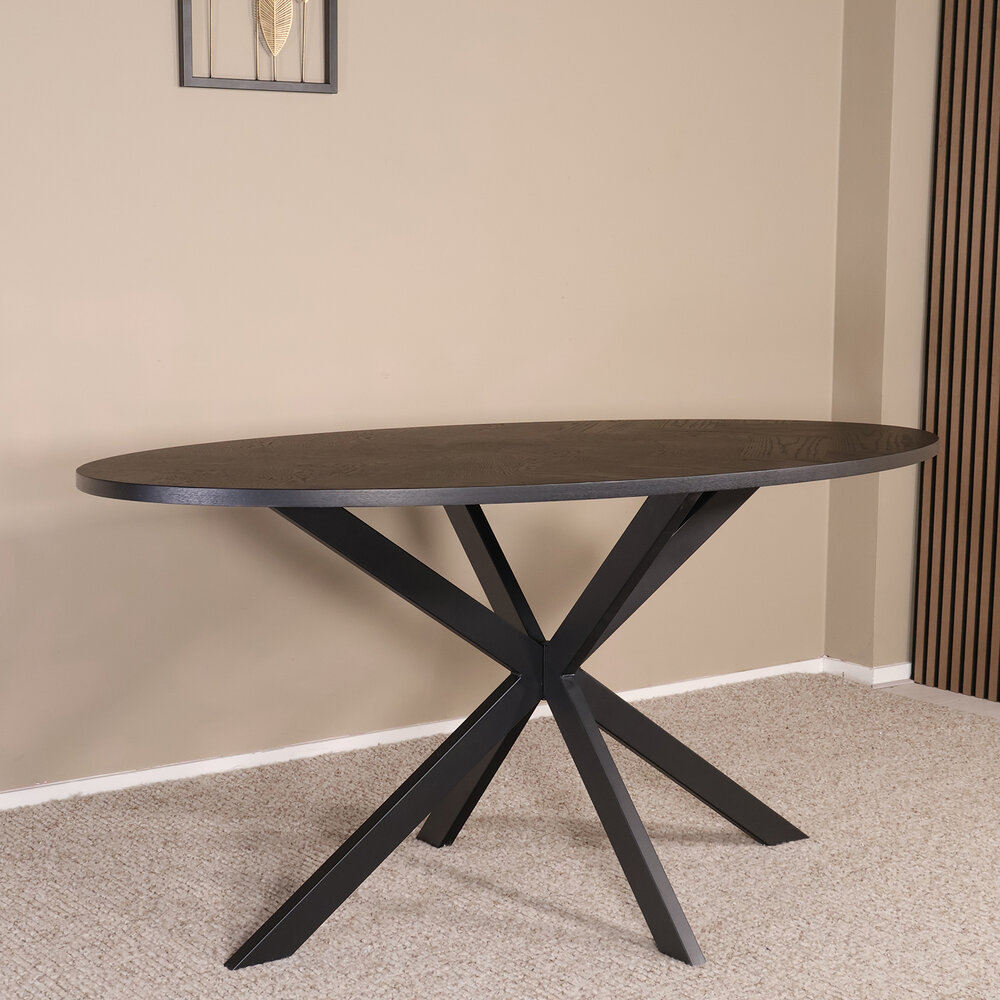 Eettafel ovaal visgraat 160cm Obie zwart ovale tafel