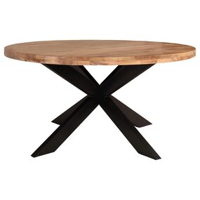 Lizzely Garden & Living Eettafel rond mangohout 150cm Jones lichtbruin ronde industriële tafel duurzaam mango eetkamertafel