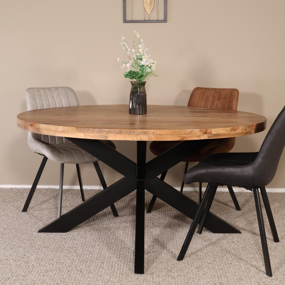 Eettafel rond mangohout 150cm Jones lichtbruin ronde industriële tafel duurzaam mango eetkamertafel Eettafel rond mangohout 150cm Jones lichtbruin ronde industriële tafel duurzaam mango eetkamertafel