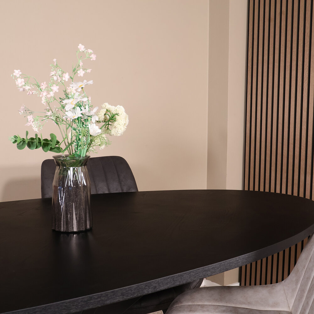 Eettafel ovaal visgraat 210cm Obie zwart ovale tafel