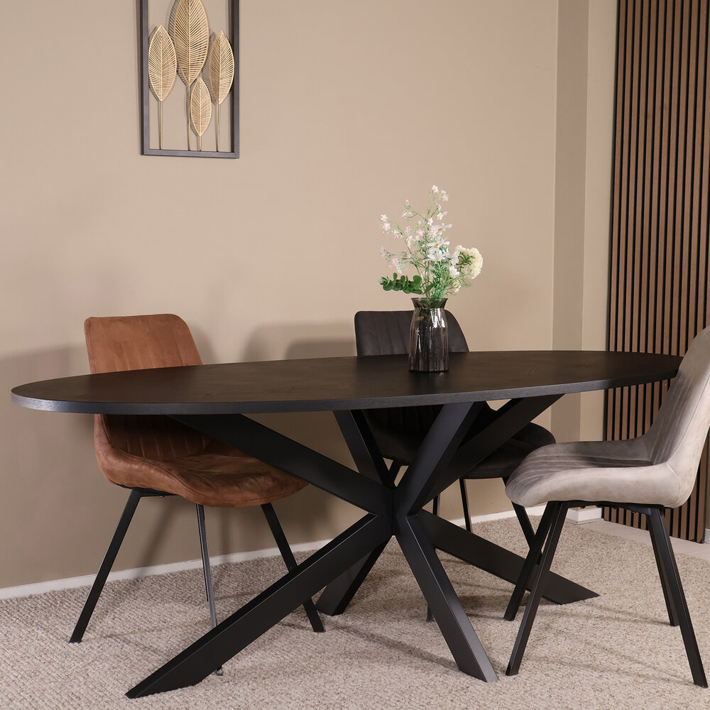 Eettafel ovaal visgraat 210cm Obie zwart ovale tafel