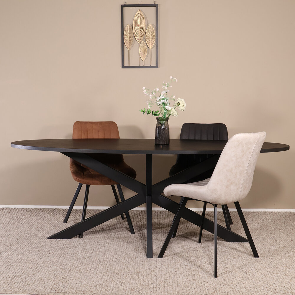 Eettafel ovaal visgraat 210cm Obie zwart ovale tafel