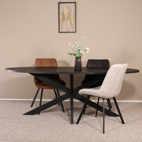 Lizzely Garden & Living Eettafel ovaal visgraat 210cm Obie zwart ovale tafel