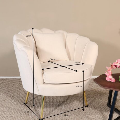 Lizzely Garden & Living Fauteuil zitbank 1 persoons belle velvet crème