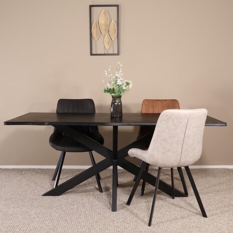 Lizzely Garden & Living Eettafel langwerpig visgraat 180cm Otis zwart langwerpige tafel