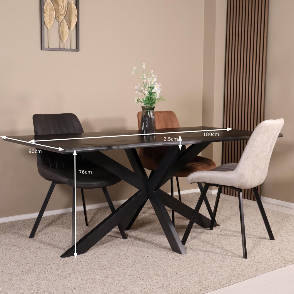 Eettafel langwerpig visgraat 180cm Otis zwart langwerpige tafel