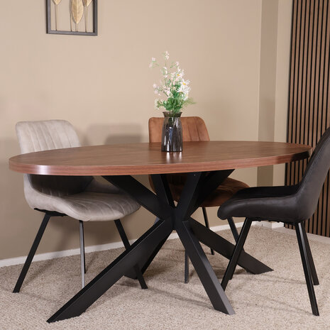 Lizzely Garden & Living Eettafel ovaal melamine 180cm Tommy bruin ovale tafel