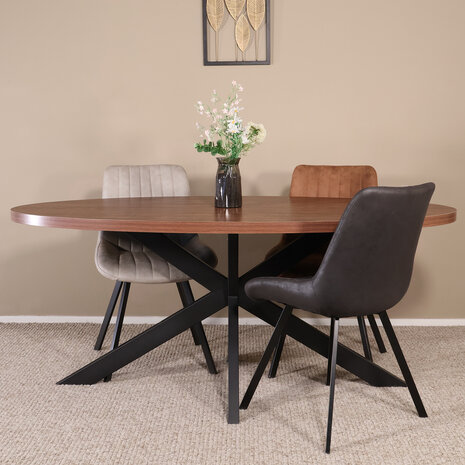 Lizzely Garden & Living Eettafel ovaal melamine 180cm Tommy bruin ovale tafel